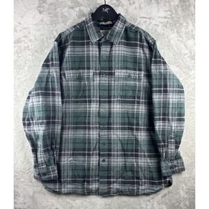 LL Bean Chamois Cloth Shirt Green Plaid Flannel Mens XL Tall Traditional Fit
